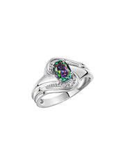 Rylos Designer Swirl Style Ring Sterling Silver 925 : 7X5MM Oval Gemstone & Diamond Accent - Birthstone Jewelry for Women - Available in Sizes 5-10.