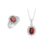 RYLOS Women's Sterling Silver Princess Diana Ring & Pendant Set. Gemstone & Diamonds, 9X7MM Birthstone. Matching Friendship Jewelry, Sizes 5-10.