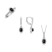 Rylos Matching Jewelry Sterling Silver Halo Designer Set: Ring, Earring & Pendant Necklace. Gemstone & Diamonds, 6X4MM Birthstone. Sizes 5-10.