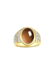 Rylos Men's Nugget Ring in Yellow Gold Plated Silver Cabochon Gemstone and Diamonds in Sizes 8-13.