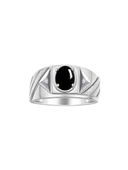 Rylos Men's Sterling Silver Designer Rings - Classic Style with 8x6MM Oval Gemstone & Diamond Accents - Birthstone Rings in Sizes 8-13