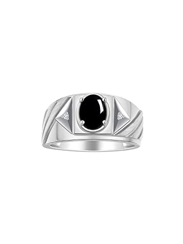 Rylos Men's Sterling Silver Designer Rings - Classic Style with 8x6MM Oval Gemstone & Diamond Accents - Birthstone Rings in Sizes 8-13