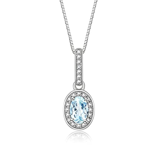 Rylos Matching Jewelry Sterling Silver Halo Designer Set: Ring, Earring & Pendant Necklace. Gemstone & Diamonds, 6X4MM Birthstone. Sizes 5-10.