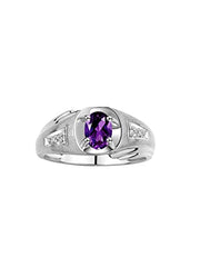 Rylos Men's Rings Classic Designer Style 8X6MM Oval Gemstone & Diamond Ring - Color Stone Birthstone Sterling Silver Ring for Men, Sizes 8-13.