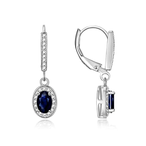 Rylos Matching Jewelry Sterling Silver Halo Designer Set: Ring, Earring & Pendant Necklace. Gemstone & Diamonds, 6X4MM Birthstone. Sizes 5-10.