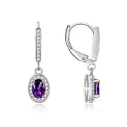 Rylos Matching Jewelry Sterling Silver Halo Designer Set: Ring, Earring & Pendant Necklace. Gemstone & Diamonds, 6X4MM Birthstone. Sizes 5-10.