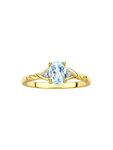 Rylos Yellow Gold Plated Silver Classic Birthstone Ring - 7X5MM Oval Gemstone & Diamonds - Women's Jewelry, Sizes 5-10