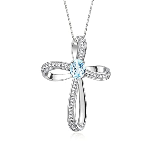 Rylos Sterling Silver Cross Necklace: Gemstone & Diamond Pendant, 18 Chain, 8X6MM Birthstone, Elegant Women's Jewelry