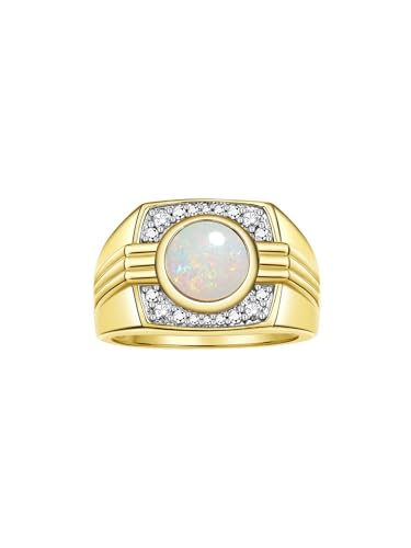 Rylos Mens Rings Yellow Gold Plated Silver Designer Round Gemstone & Sparkling Diamond Ring Color Stone Birthstone Rings For Men, Men's Rings, Silver Rings, Sizes 8-13