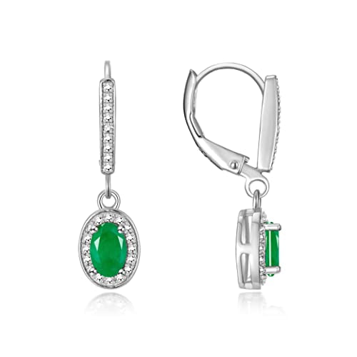 Rylos Matching Jewelry Sterling Silver Halo Designer Set: Ring, Earring & Pendant Necklace. Gemstone & Diamonds, 6X4MM Birthstone. Sizes 5-10.