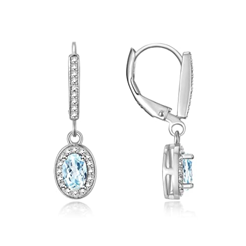 Rylos Matching Jewelry Sterling Silver Halo Designer Set: Ring, Earring & Pendant Necklace. Gemstone & Diamonds, 6X4MM Birthstone. Sizes 5-10.