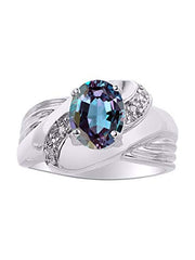 Rylos Ring with Oval 9X7MM Gemstone & Diamonds - Classic Design Gem Jewelry for Women in Sterling Silver, Available in Sizes 5-10