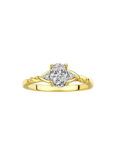 Rylos Yellow Gold Plated Silver Classic Birthstone Ring - 7X5MM Oval Gemstone & Diamonds - Women's Jewelry, Sizes 5-10