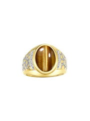 Rylos Men's Nugget Ring in Yellow Gold Plated Silver Cabochon Gemstone and Diamonds in Sizes 8-13.