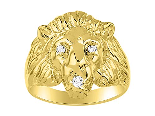 RYLOS Lion Head Ring Yellow Gold Plated Silver Gemstone Eyes & Black Diamond Mouth #1 in Mens Jewelry Sizes 6-13