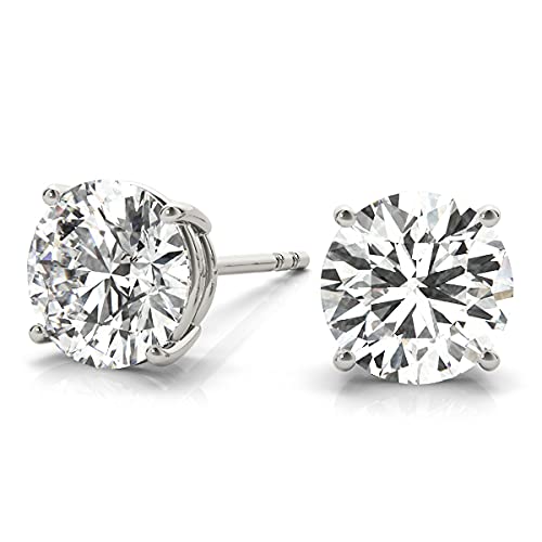 RYLOS 0.5 to 6 Carats Classic Round Diamond Martini Stud Earrings | Genuine 14K White/Rose/Yellow Gold, Sturdy 4-Prong Mounting, Lab-Grown Diamonds Earrings