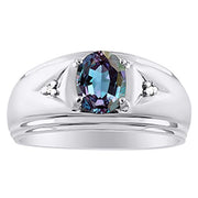 Rylos Men's Rings Classic Design 8X6MM Oval Gemstone & Sparkling Diamond Ring - Color Stone Birthstone Rings for Men, Sterling Silver Rings in Sizes 8-13. Elevate Your Style with Timeless Elegance!