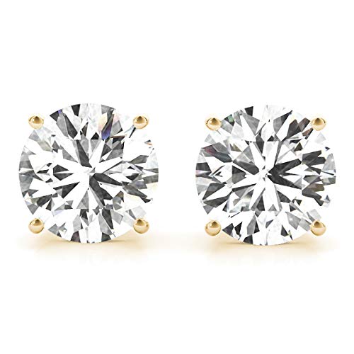 RYLOS 0.5 to 6 Carats Classic Round Diamond Martini Stud Earrings | Genuine 14K White/Rose/Yellow Gold, Sturdy 4-Prong Mounting, Lab-Grown Diamonds Earrings