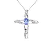 Rylos 14K Sterling Silver Necklace with Gemstone & Diamonds | Elegant Pendant with 18" Chain 7X5MM | Tanzanite October Birthstone for Women