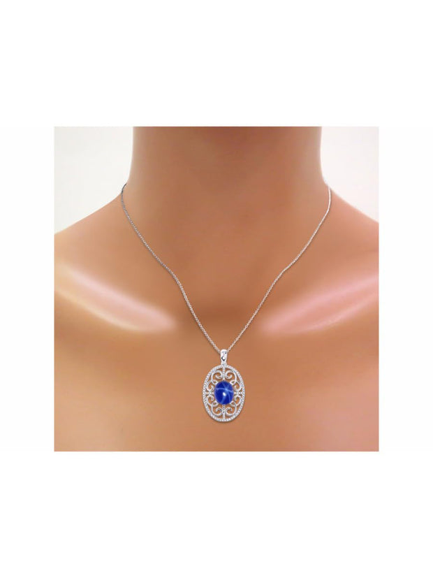 Rylos 14K White Gold Halo Designer Style Necklace: Gemstone & Diamond Pendant, 18" Chain, 12X10MM, Women's Elegant Jewelry