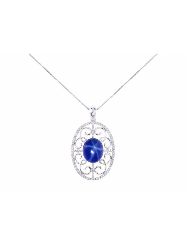 Rylos 14K White Gold Halo Designer Style Necklace: Gemstone & Diamond Pendant, 18" Chain, 12X10MM, Women's Elegant Jewelry