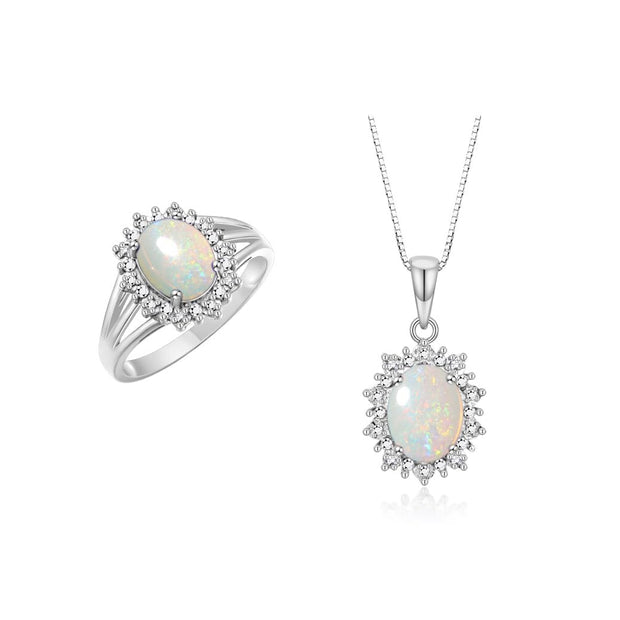 RYLOS Women's Sterling Silver Princess Diana Ring & Pendant Set. Gemstone & Diamonds, 9X7MM Birthstone. Matching Friendship Jewelry, Sizes 5-10.