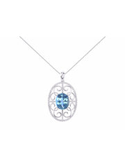 Rylos 14K White Gold Halo Designer Style Necklace: Gemstone & Diamond Pendant, 18" Chain, 12X10MM, Women's Elegant Jewelry