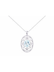 Rylos 14K White Gold Halo Designer Style Necklace: Gemstone & Diamond Pendant, 18" Chain, 12X10MM, Women's Elegant Jewelry