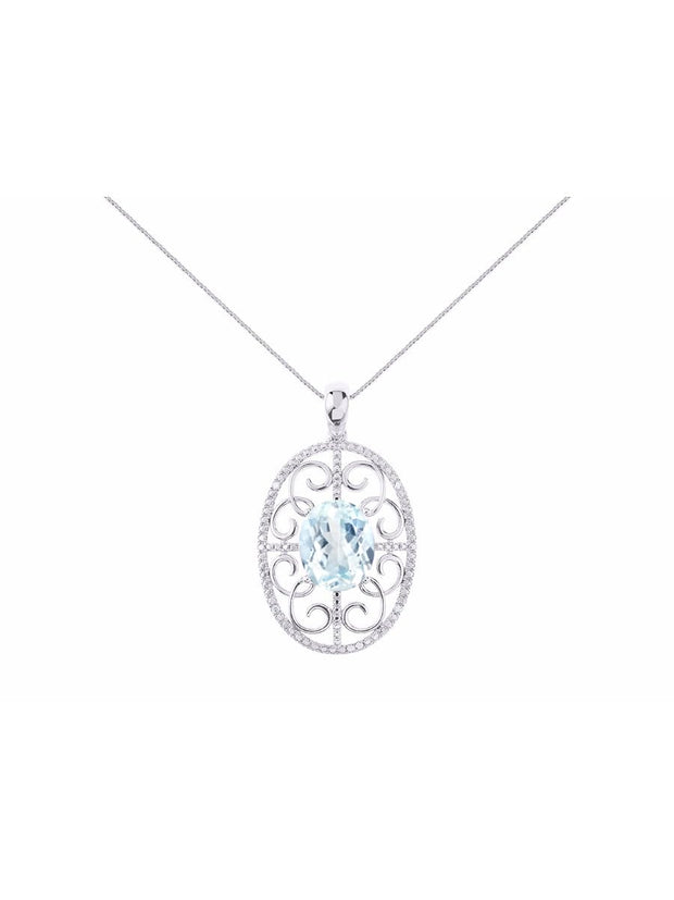 Rylos 14K White Gold Halo Designer Style Necklace: Gemstone & Diamond Pendant, 18" Chain, 12X10MM, Women's Elegant Jewelry