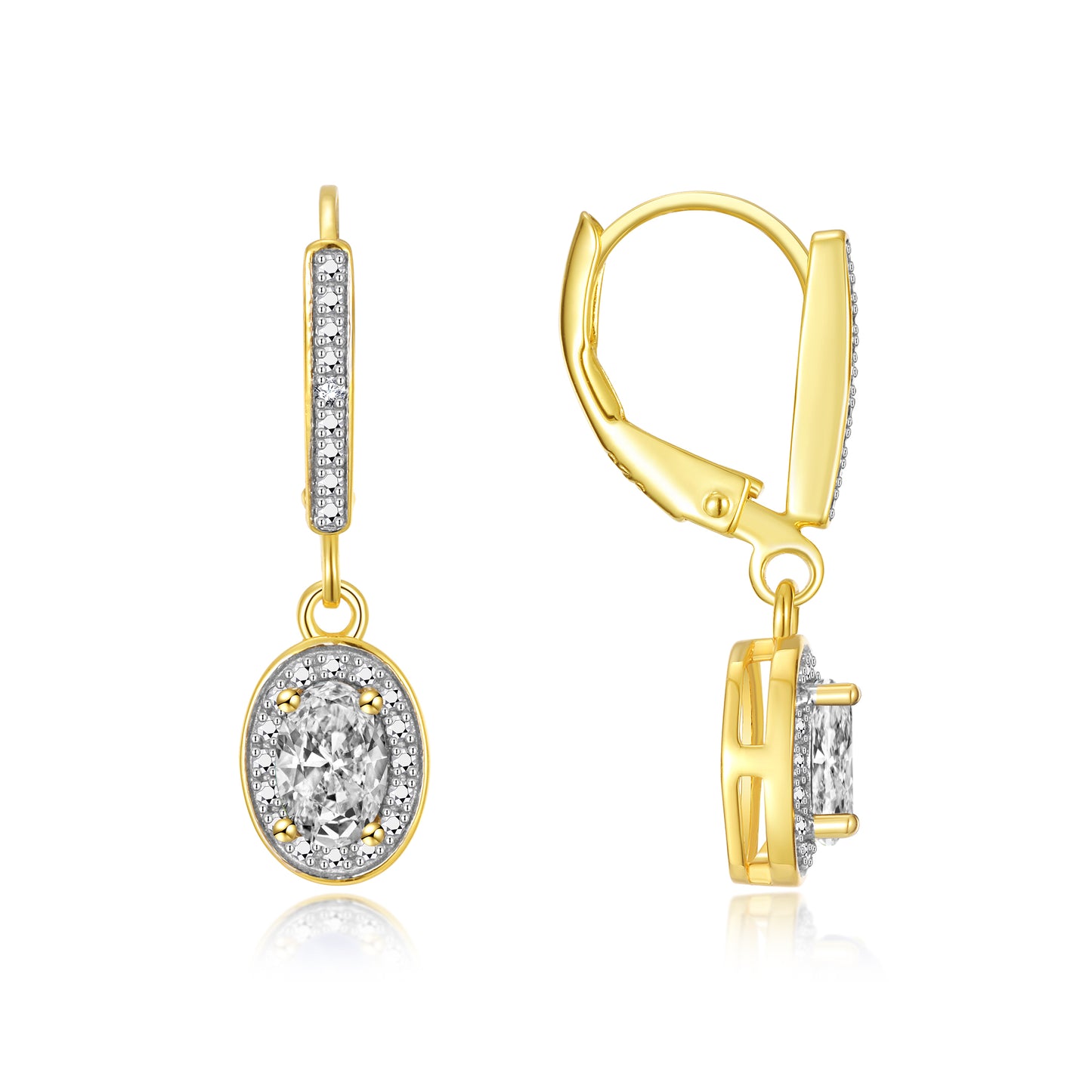 RYLOS Women's 14K Yellow Gold Dangling Earrings - Oval Shape Gemstone & Diamonds - 6X4MM Birthstone Earrings - Exquisite Color Stone Jewelry