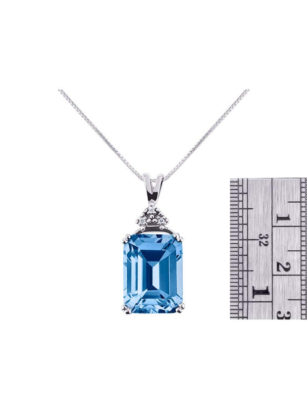 Rylos 14K White Gold Designer Rectangle Necklace: Emerald Cut Gemstone & Diamond Pendant, 18" Chain, 16X12MM Gem