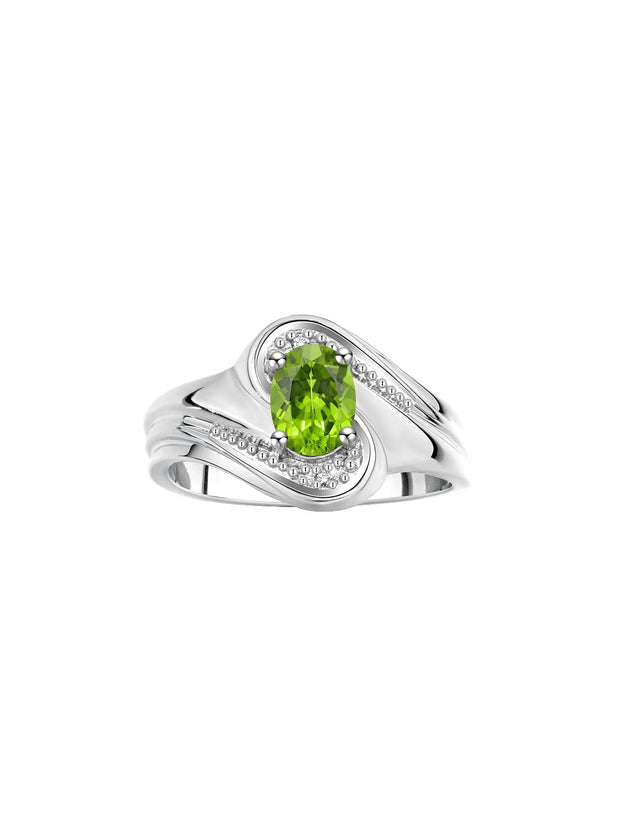 Rylos Designer Swirl Style Ring Sterling Silver 925 : 7X5MM Oval Gemstone & Diamond Accent - Birthstone Jewelry for Women - Available in Sizes 5-10.