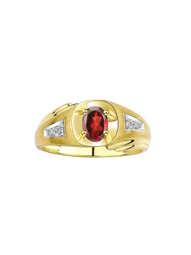 Rylos Men's Rings Classic Designer Style 8X6MM Oval Gemstone & Diamond Ring - Color Stone Birthstone Yellow Gold Plated Silver Ring for Men, Sizes 8-13.