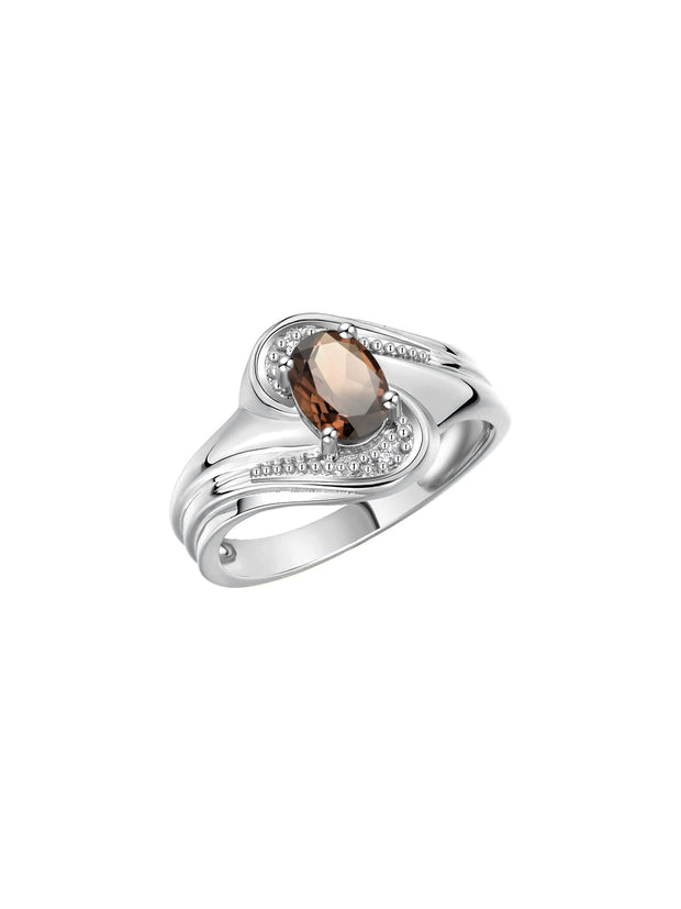 Rylos Designer Swirl Style Ring Sterling Silver 925 : 7X5MM Oval Gemstone & Diamond Accent - Birthstone Jewelry for Women - Available in Sizes 5-10.