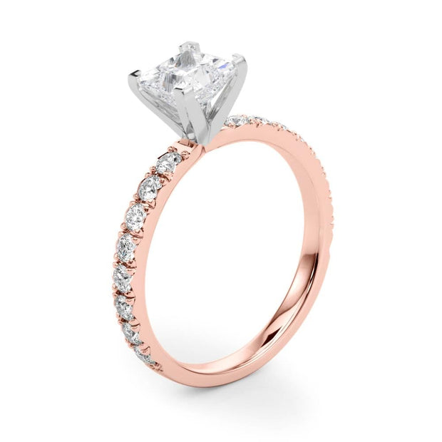 Rylos 14K Rose Gold Engagement Ring 1 Carat Size 7 Princess center Cut Lab Grown Diamond Center for Women