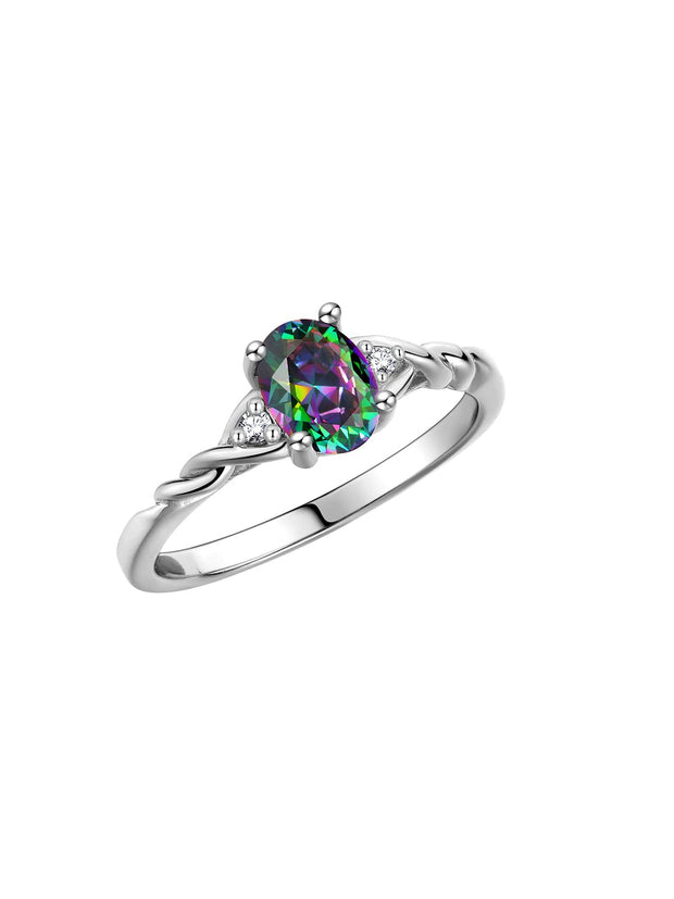 Rylos Timeless 14K White Gold Birthstone Ring - 7X5MM Oval Gemstone & Sparkling Diamonds - Women's Jewelry, Sizes 5-10