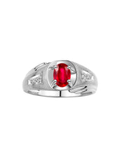 Rylos Men's Rings Classic Designer Style 8X6MM Oval Gemstone & Diamond Ring - Color Stone Birthstone Sterling Silver Ring for Men, Sizes 8-13.