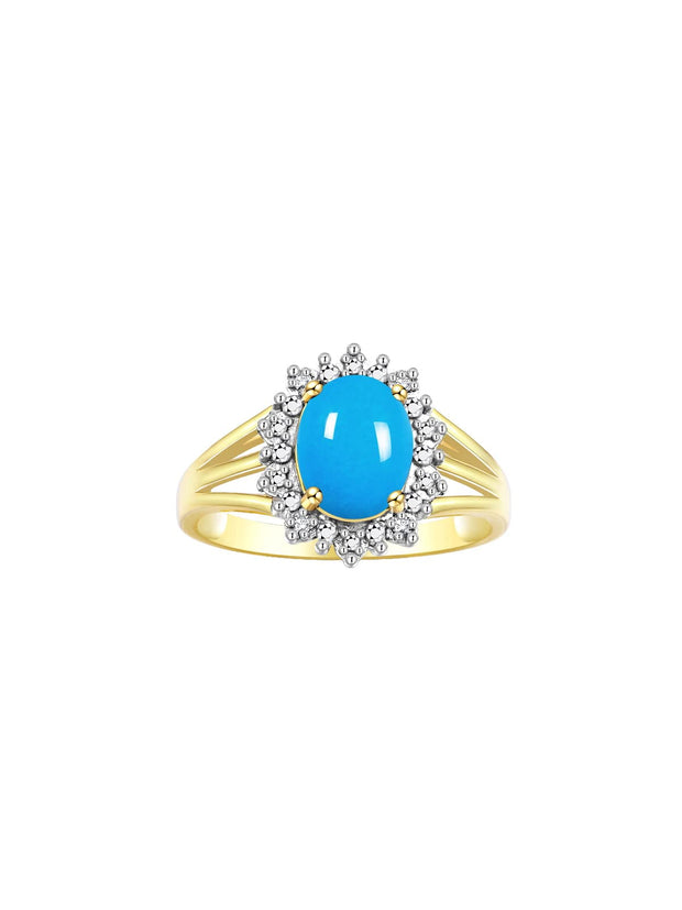 RYLOS Yellow Gold Plated Silver Ring with Princess Diana Inspired 9X7MM Gemstone and a Halo of Diamonds - Birthstone Jewelry for Women in Sizes 5-10