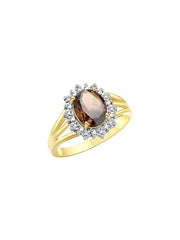 RYLOS Yellow Gold Plated Silver Ring with Princess Diana Inspired 9X7MM Gemstone and a Halo of Diamonds - Birthstone Jewelry for Women in Sizes 5-10