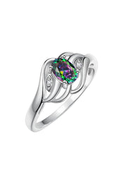 Rylos Ring featuring Classic Style, 6X4MM Birthstone Gemstone, & Diamonds - Elegant Jewelry for Women in Sterling Silver, Sizes 5-10