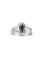 Rylos Designer Swirl Style Ring Sterling Silver 925 : 7X5MM Oval Gemstone & Diamond Accent - Birthstone Jewelry for Women - Available in Sizes 5-10.