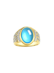 Rylos Men's Nugget Ring in Yellow Gold Plated Silver Cabochon Gemstone and Diamonds in Sizes 8-13.