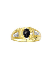 Rylos Men's Rings Classic Designer Style 8X6MM Oval Gemstone & Diamond Ring - Color Stone Birthstone Yellow Gold Plated Silver Ring for Men, Sizes 8-13.