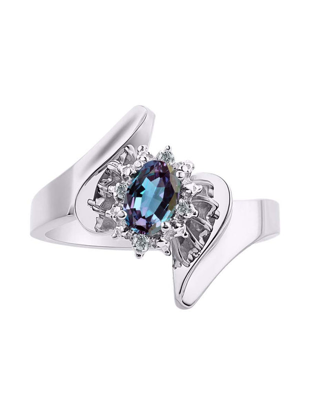 Rylos 14K White Gold Floral Designer Ring with 6X4MM Oval Gemstone & Sparkling Diamonds - Birthstone Jewelry for Women - Available in Sizes 5 to 10 Embrace Elegance!