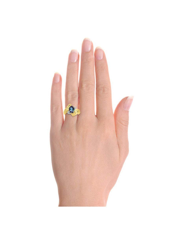 Rylos Greek Key Designer Ring with 9X7MM Gemstone & Diamond Accent  Chic Jewelry for Women and in Yellow Gold Plated Silver  Available in Sizes 5-10