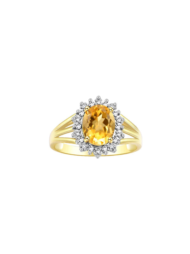 RYLOS Yellow Gold Plated Silver Ring with Princess Diana Inspired 9X7MM Gemstone and a Halo of Diamonds - Birthstone Jewelry for Women in Sizes 5-10