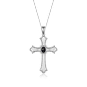 Rylos 14K White Gold Cross Necklace with Gemstones, Diamonds & 18 Chain - 6X4MM Birthstone Pendant for Women - Elegant Diamond Jewelry