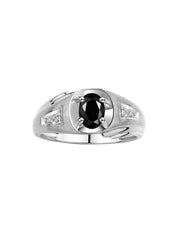 Rylos Men's Rings Classic Designer Style 8X6MM Oval Gemstone & Diamond Ring - Color Stone Birthstone Sterling Silver Ring for Men, Sizes 8-13.