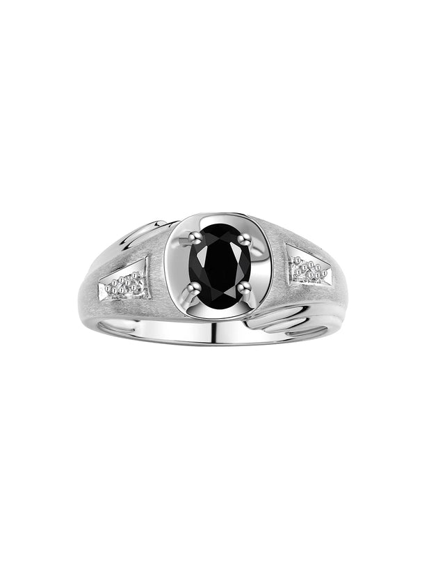 Rylos Men's Rings Classic Designer Style 8X6MM Oval Gemstone & Diamond Ring - Color Stone Birthstone Sterling Silver Ring for Men, Sizes 8-13.