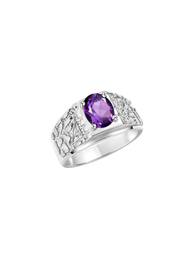 Rylos Men's Rings Designer Nugget Ring: Oval 9X7MM Gemstone & Sparkling Diamonds - Color Stone Birthstone Rings for Men, Sterling Silver Rings in Sizes 8-13. Mens Jewelry